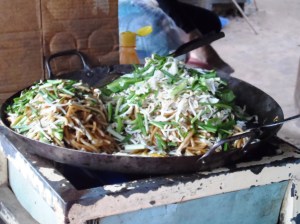 cambodian Stir fried noodles. Yummy because the greens and bean sprouts are just slightly heated , different from chinese noodles.