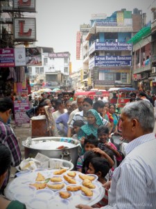 Free Food at Pajarganj !! =) well , its for the locals only.  Its like a weekly alms giving of wealthy hindu Families. You see this everywhere in India, mostly near temples 