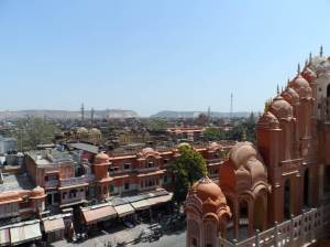 View of Jaipur and the Desert state of Rajasthan from a tower of Hawa Mahal