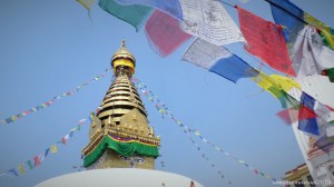 A View of Swayambounath, the monkey temple on top of a Hill over looking Kathmandu City
